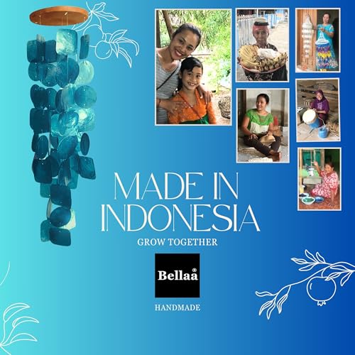 Bellaa 22890 Wind Chimes Outside, Garden Decorations, Musical, Chime, Outdoor Windchimes, Rainbow, Beach, Ocean, Breeze, Gifts for Mom, Gift for All Occasions, Capiz Sea Glass Shells Wood - Image 4