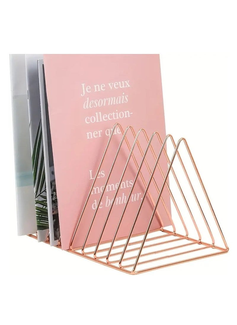 Beauenty - Rack, 9 Slots Metal Magazine Book Photo Album Display Rack, Triangle File Rack And Magazine Rack, Magazine File Storage, Fashion Triangle Desktop File Organizer For Office Home Decor - Image 1