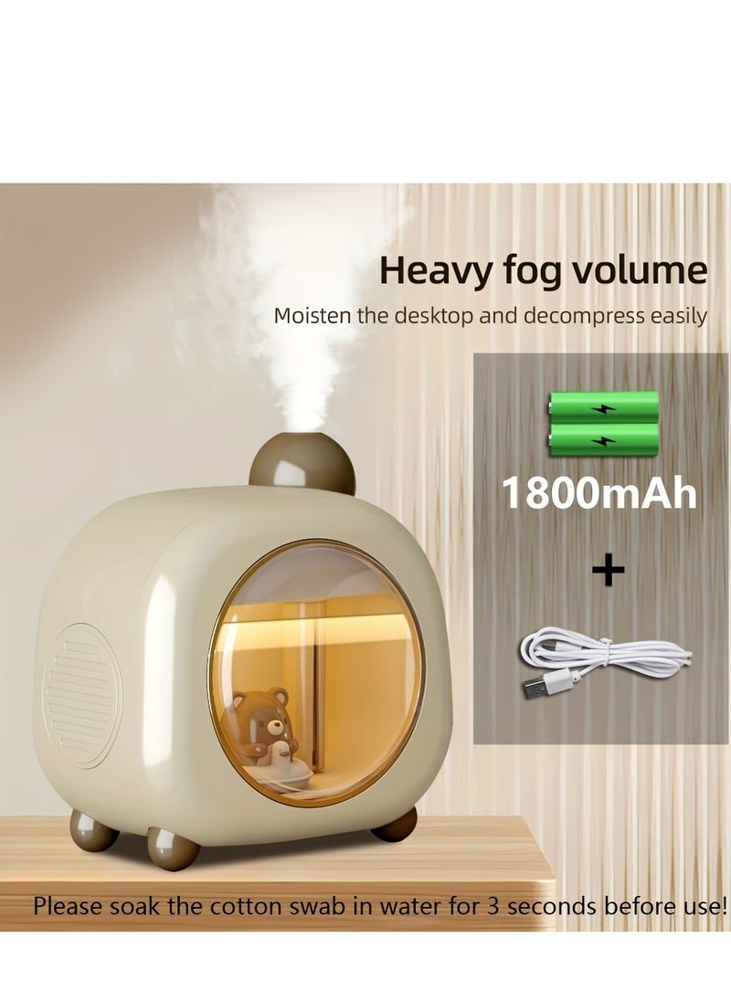Generic - 1pc Mini Aromatherapy Humidifier with Night Light, Ultrasonic Mist, 300ml/h Low Noise, Key Control, Water Level Indicator, USB/Battery Powered (1800mAh, No Plug Included), Rechargeable Lithium Battery, Up to 10sqm Room Capacity, Desk Top Ultrasonic Portable Humidifier with Auto Shut-Off Feature - Image 1