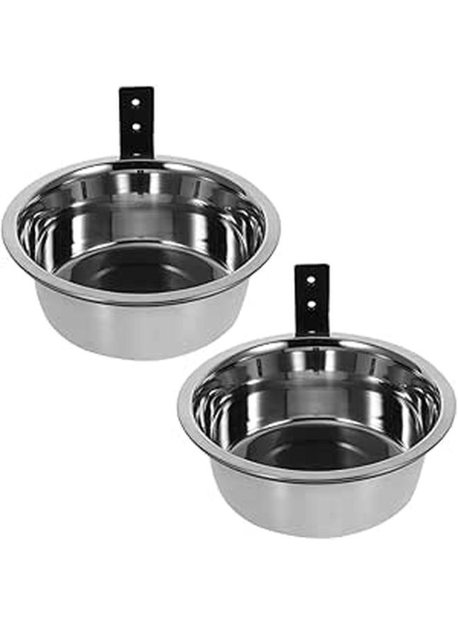 Wall Mounted Raised Dog Bowl Set 2pc Elevated Pet Food Water Feeder Space Saving Large Puppy Gray - Image 1