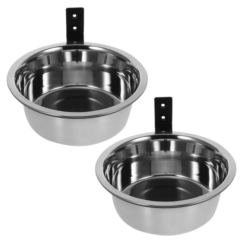Wall Mounted Raised Dog Bowl Set 2pc Elevated Pet Food Water Feeder Space Saving Large Puppy Gray - Image 2