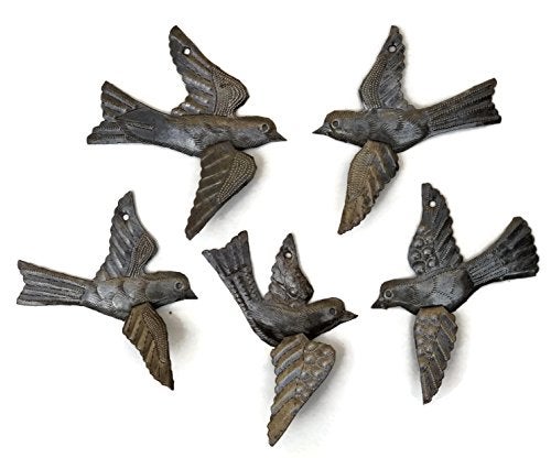 It's Cactus Bird Metal Wall Decor, Set of 5, 3D Wings, Small Hanging Birds, Ornaments, Bird Lovers Collection, Indoor Outdoor Hanging Figurines, Fall Decor Handmade in Haiti 5 x 4.5 inches - Image 1