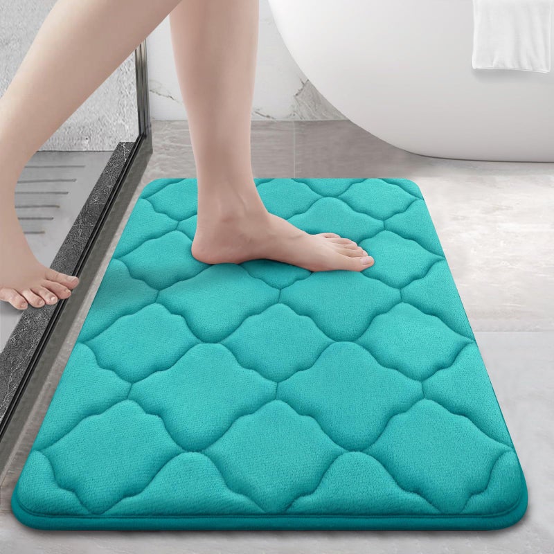 OLANLY Memory Foam Bath Mat Rug 24x16 Soft and Absorbent Bathroom Rugs NonSlip Comfortable Machine Washable Bath Carpet for Bathroom Floor Tub Shower and Home Decor Accessories Teal