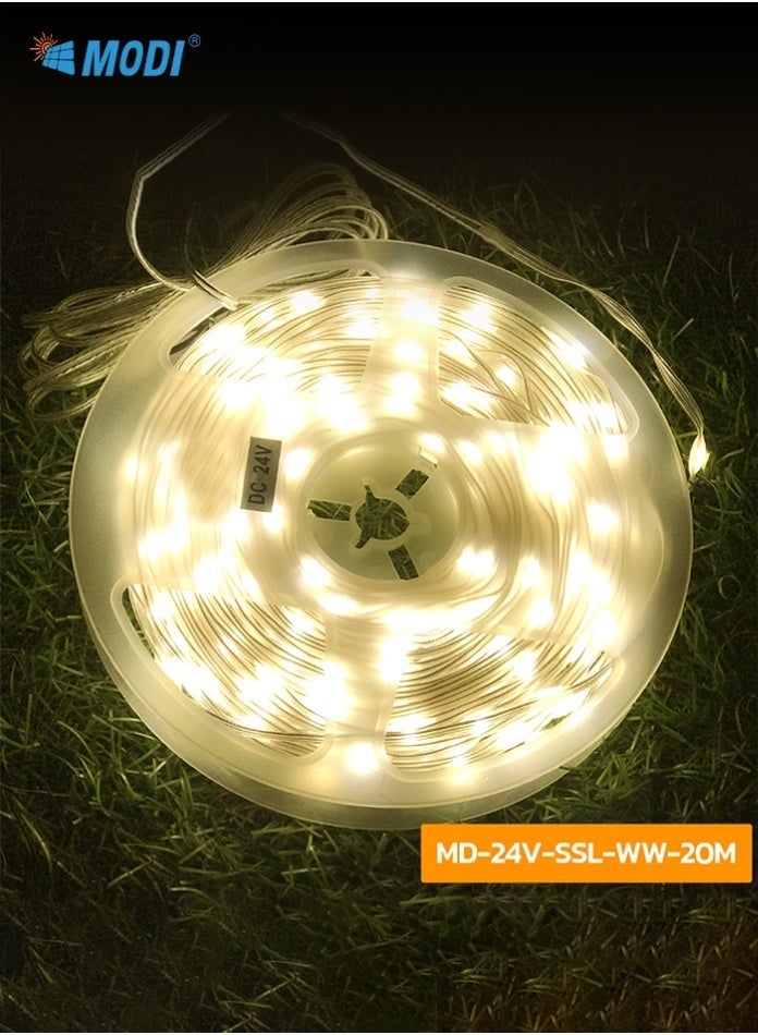 مودي سلسلة مصابيح LED تعمل بالطاقة الشمسية، ٢٤ فولت، ٧ واط، لون أبيض دافئ | ٨ أوضاع إضاءة مع جهاز تحكم عن بُعد ومؤقت | طاقة مزدوجة عبر USB والطاقة الشمسية | مصابيح ديكور خارجية مقاومة للماء للحدائق والفناء والحدائق وأعياد الميلاد - Image 5