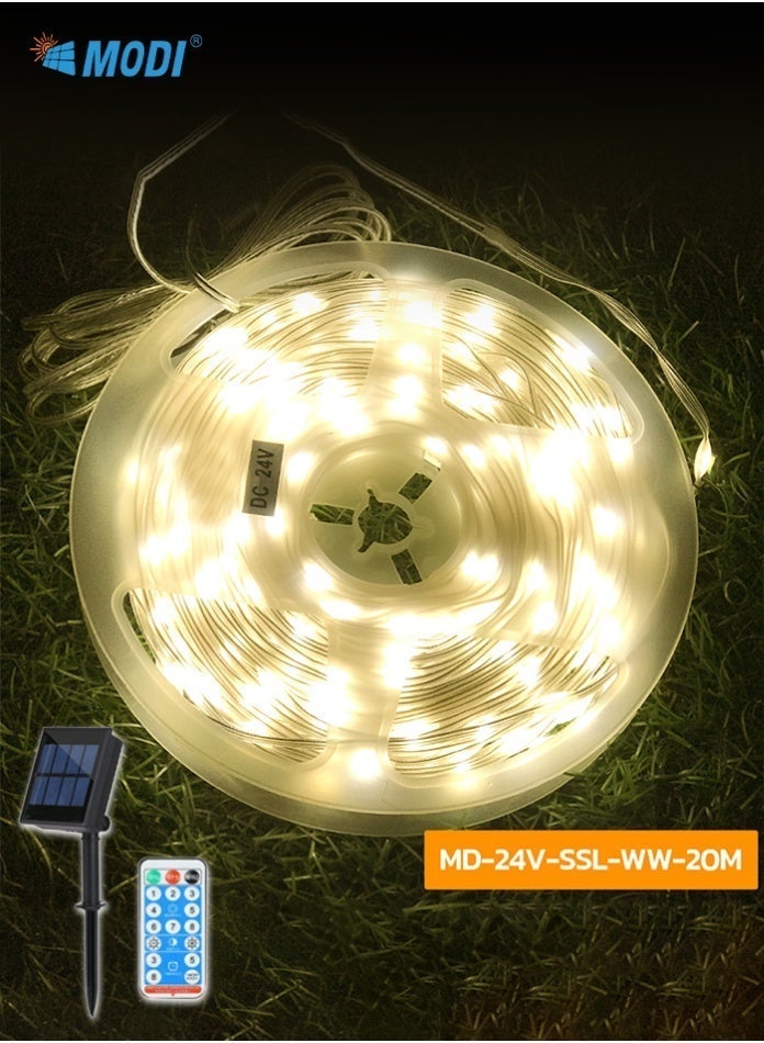 MODI Solar LED String Lights 24V 7W Warm White | 8 Lighting Modes with Remote Control & Timer | USB & Solar Dual Power | Waterproof Outdoor Decorative Lights for Garden, Patio, Yard, Christmas - Image 3