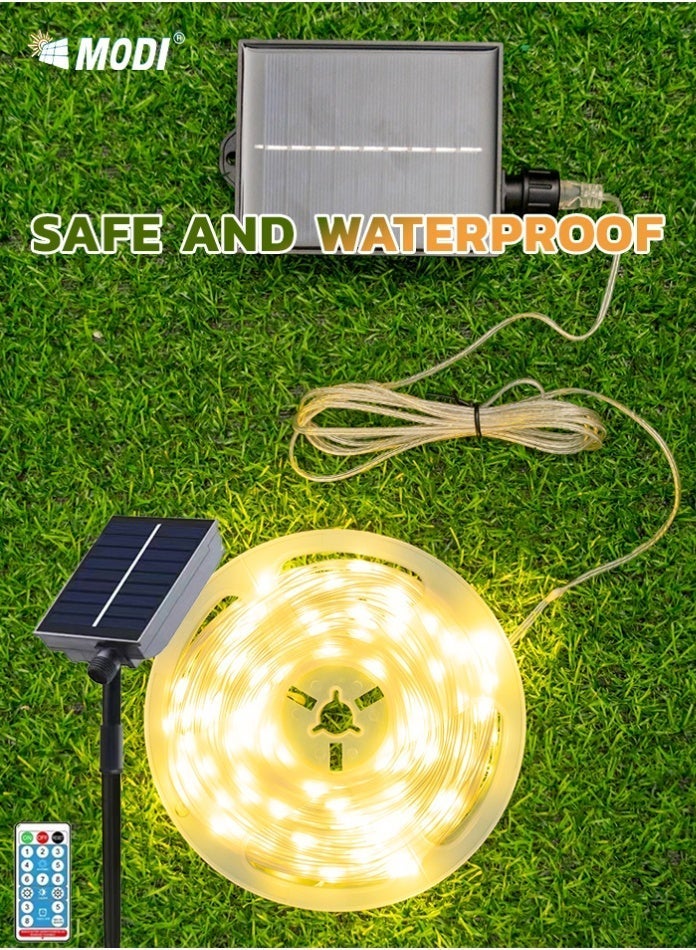MODI Solar LED String Lights 24V 7W Warm White | 8 Lighting Modes with Remote Control & Timer | USB & Solar Dual Power | Waterproof Outdoor Decorative Lights for Garden, Patio, Yard, Christmas - Image 2