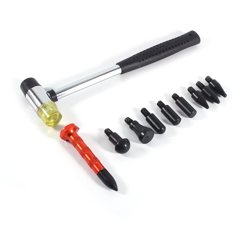 Paintless Dent Tool Tap Down Pen with 9 Heads - Top Rubber Joints Lightweight High-Strength Dent Repair Tool for Any Car Color - Image 1