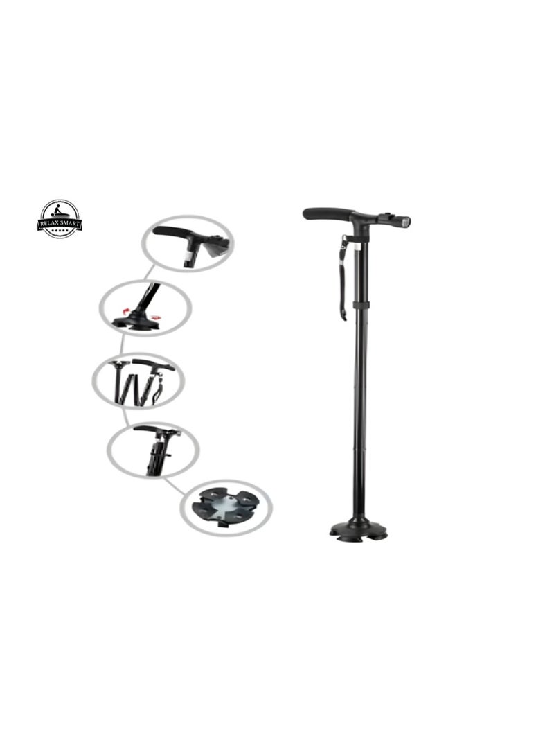 Relax Smart Folding Walking Stick with LED Light – Adjustable Lightweight Aluminum Cane for Elderly, Portable Walking Aid with Anti-Slip Base and Ergonomic Handle - Image 2