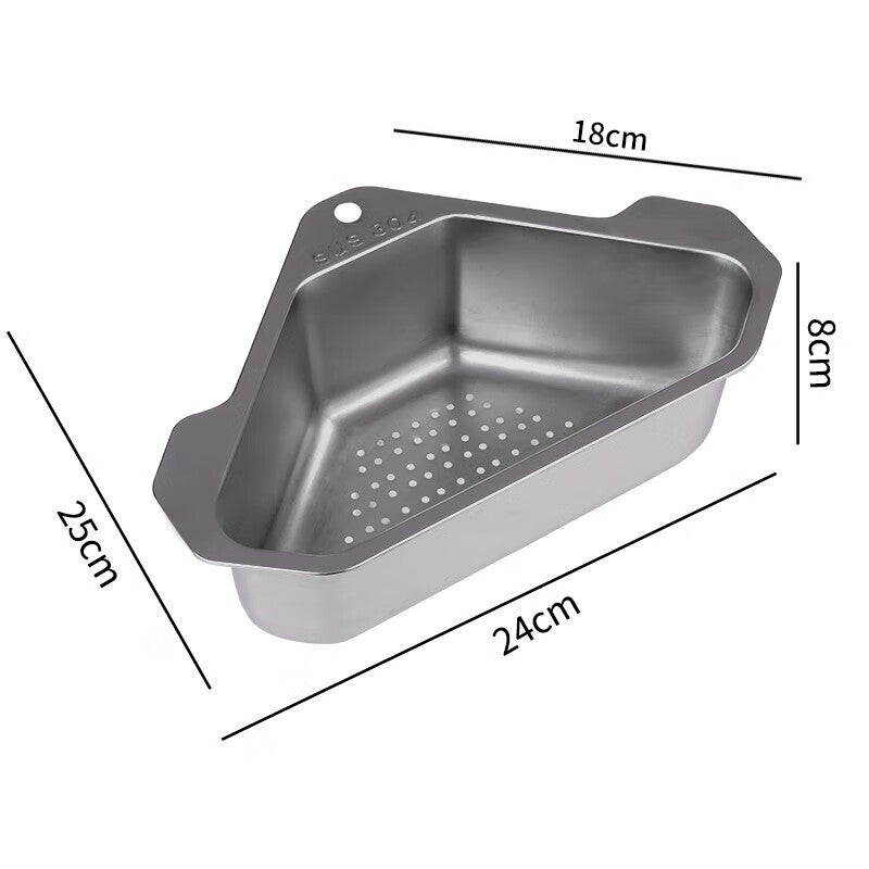 Baijie 304 Stainless Steel Sink Strainer Rack, Kitchen Sink Dishwashing Sink Food Waste Draining Basket Triangular Draining Rack - Image 2