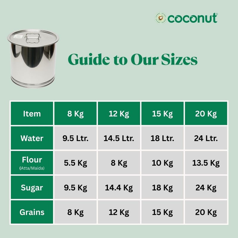 coconut Stainless Steel Food Storage Drum with Lid | Steel Tanki | Steel Dabba for storing Grain, Rice, Flour Container 15 kg - Image 2