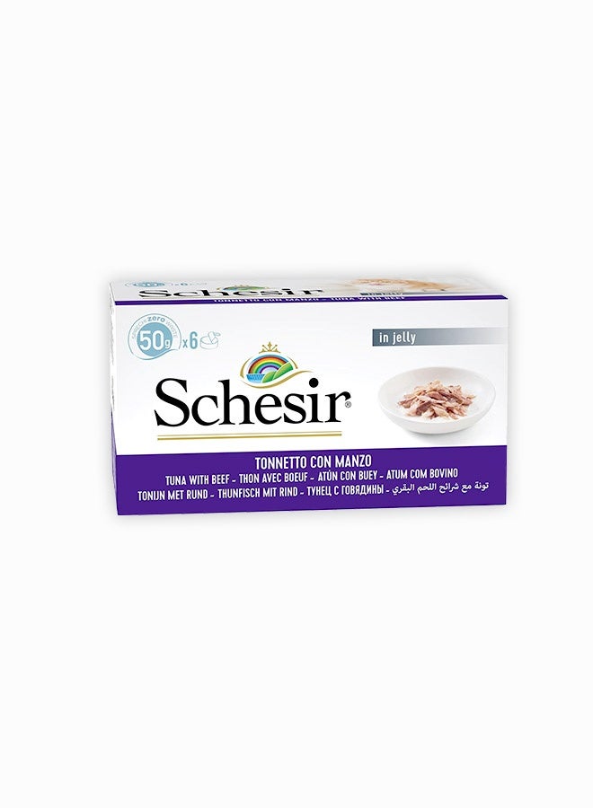 Schesir تونة مع شرائح لحم البقر للقطط - 50غ (عبوة من 6) - Image 1