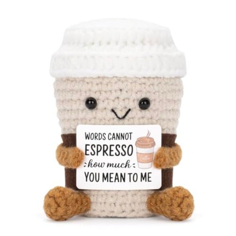 Positive Pocket Coffee Doll Funny Emotional Support Knitted Toy with Positive Card Woolen Crochet Coffee Cheer Up Graduation Gift Encouragement for Friends - Image 1