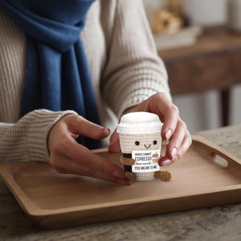 Positive Pocket Coffee Doll Funny Emotional Support Knitted Toy with Positive Card Woolen Crochet Coffee Cheer Up Graduation Gift Encouragement for Friends - Image 4