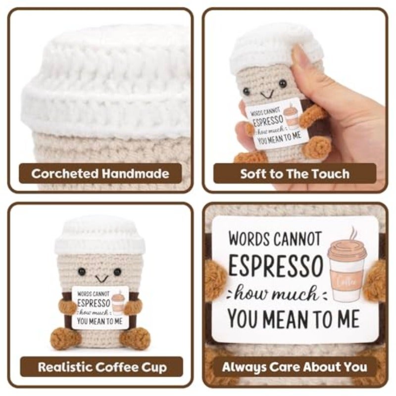 Positive Pocket Coffee Doll Funny Emotional Support Knitted Toy with Positive Card Woolen Crochet Coffee Cheer Up Graduation Gift Encouragement for Friends - Image 3