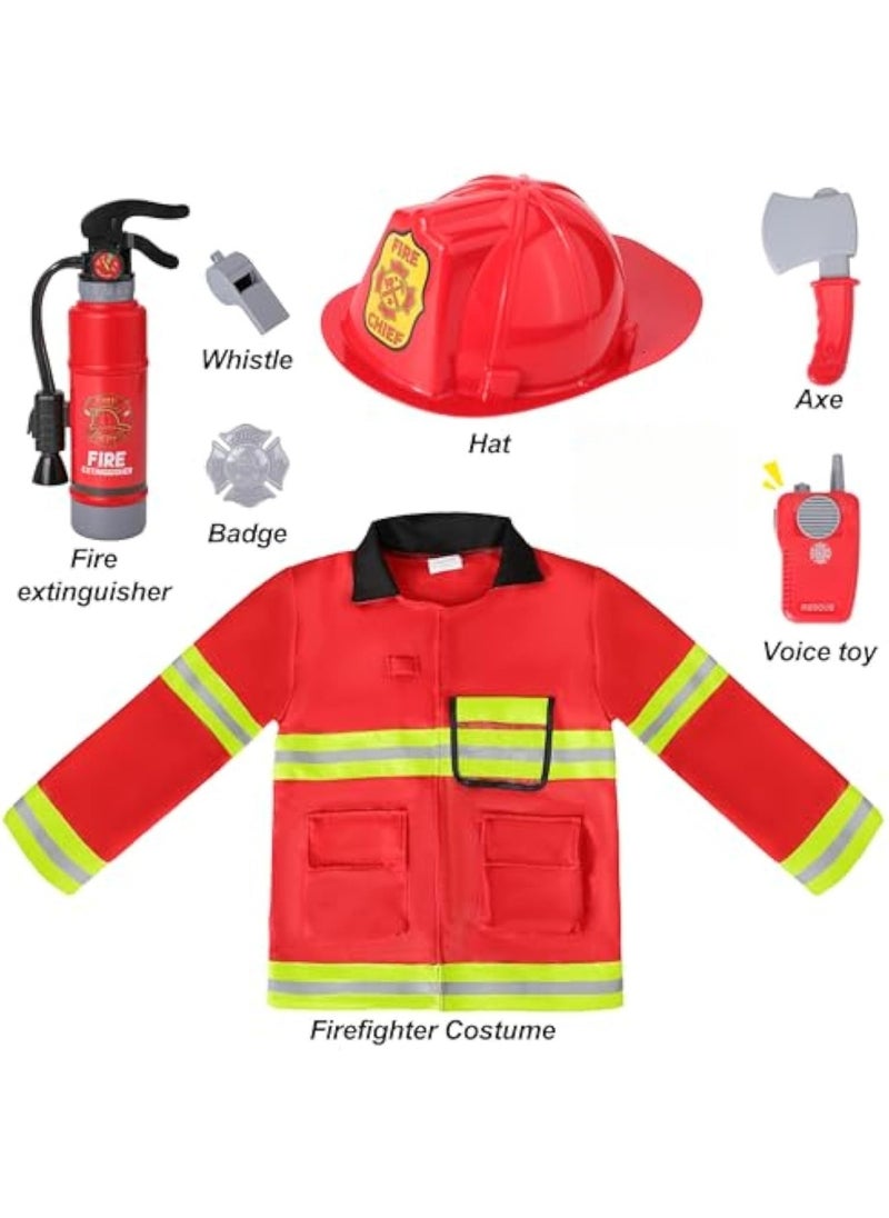 YelaJoy - 7-piece Kids Firefighter Costume, Toddler Fireman Dress up, Fire Pretend Chief Outfit, 100*140cm - Image 1