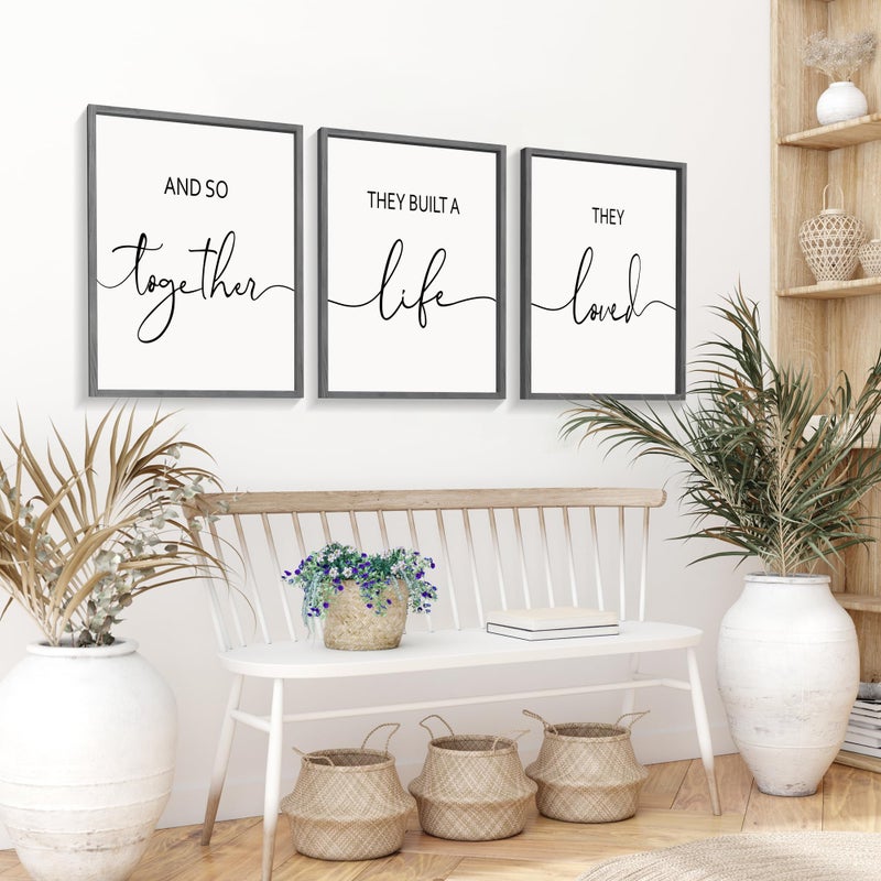 Houmury Framed Set of 3 And So Together They Built A Life They Loved Above Bed Wall Decor Wall Art for Farmhouse Home Bedroom Kitchen Living Room Wood Signs (Gray,12"x16") - Image 3