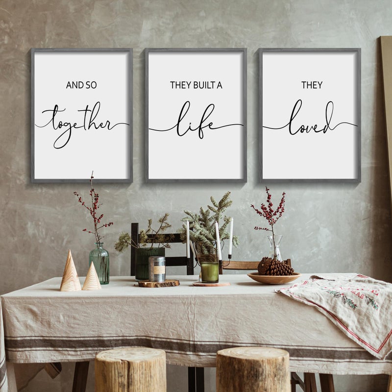 Houmury Framed Set of 3 And So Together They Built A Life They Loved Above Bed Wall Decor Wall Art for Farmhouse Home Bedroom Kitchen Living Room Wood Signs (Gray,12"x16") - Image 2