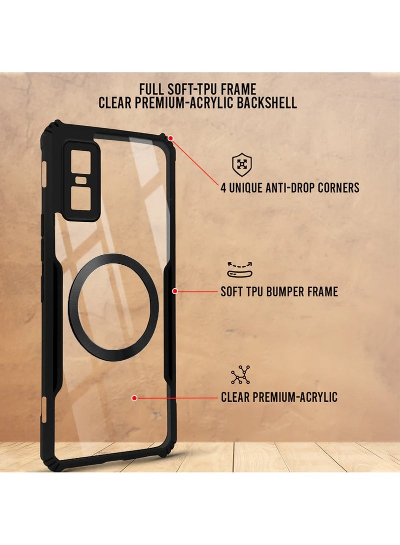 Techie Infinix GT 30 Pro 5G Case - TPU Bumper Cover with Camera Protection Anti-Yellowing Clear Back Shockproof Airbag Corners & Magnetic Metal Ring Support – Clear Black - Image 2