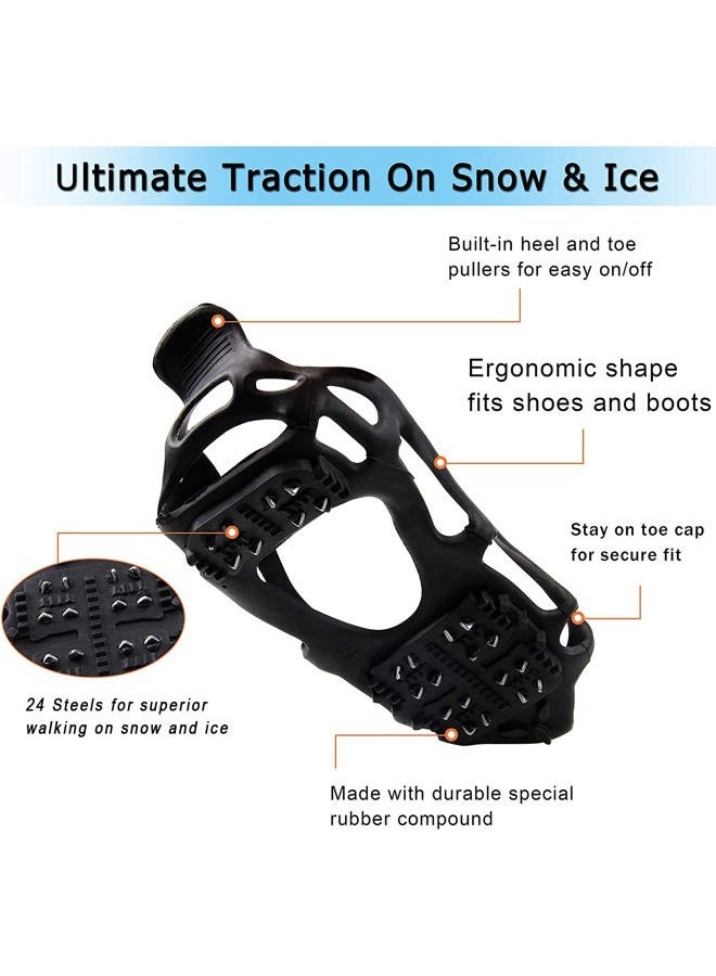Shaddock Fishing Ice Snow Traction Cleats Crampons Anti-Slip Snow Shoes Cleats Walking on Snow and Ice Winter Walking Boots Cleats for Men Women Hiking, Jogging (24 Steel Crampons,Szie M) - Image 4