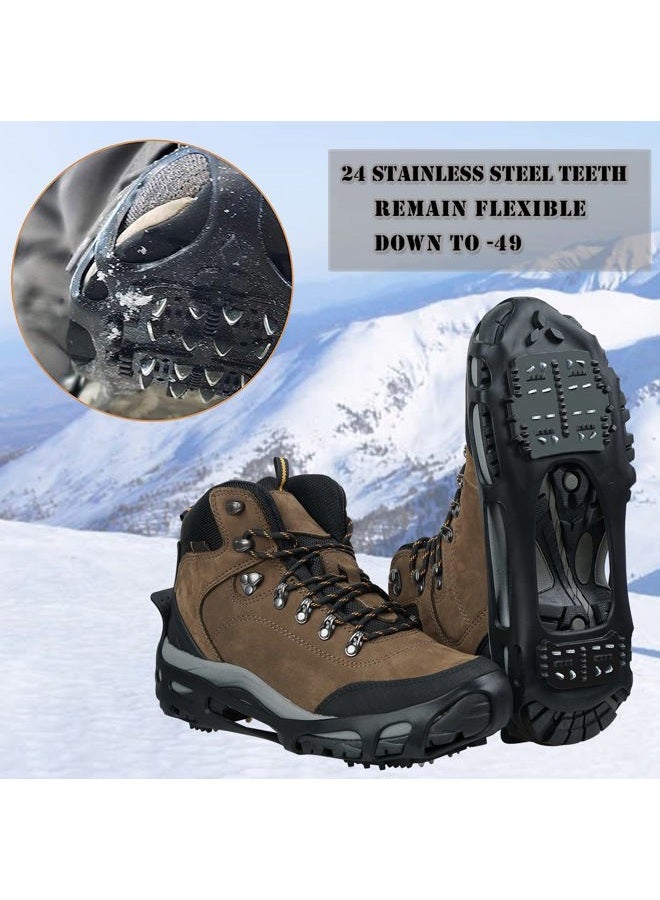 Shaddock Fishing Ice Snow Traction Cleats Crampons Anti-Slip Snow Shoes Cleats Walking on Snow and Ice Winter Walking Boots Cleats for Men Women Hiking, Jogging (24 Steel Crampons,Szie M) - Image 2