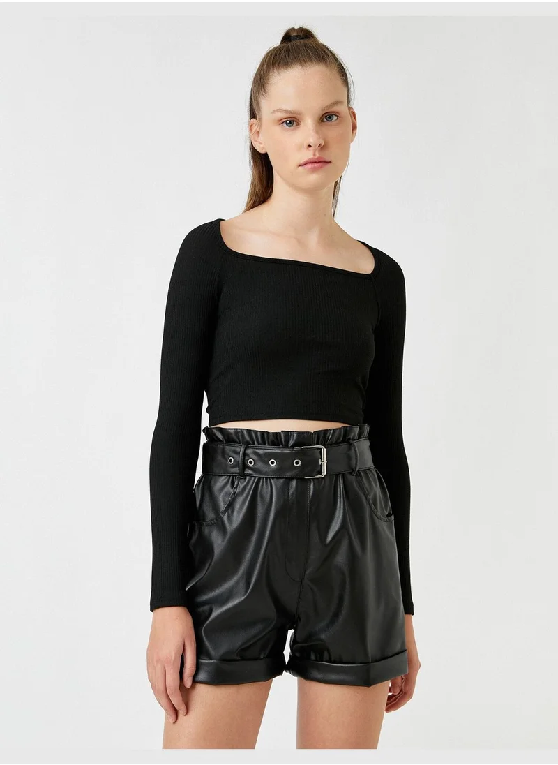 KOTON Low Back Long Sleeve Crop T-Shirt