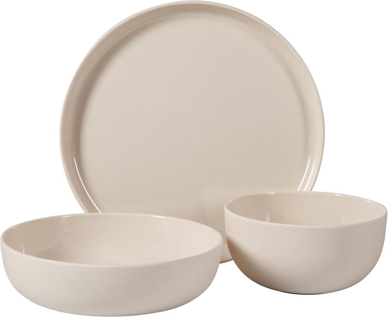 Gibson Home Candy Skies 12 Piece Unbreakable Wheat Straw Melamine Plates and Bowls Dinnerware Set  Outdoor Camping  Everyday Use  Matte ExteriorShiny Interior Taupe Cream - Image 5