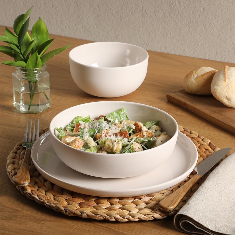 Gibson Home Candy Skies 12 Piece Unbreakable Wheat Straw Melamine Plates and Bowls Dinnerware Set  Outdoor Camping  Everyday Use  Matte ExteriorShiny Interior Taupe Cream - Image 2