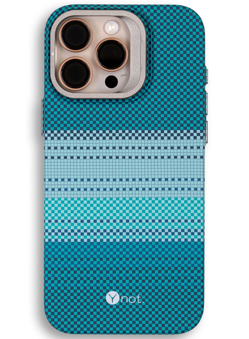 YNOT MagSafe Carbon Fiber Kevlar Protective Case with Camera Holder for iPhone 16 Pro Max - Blue - Image 1