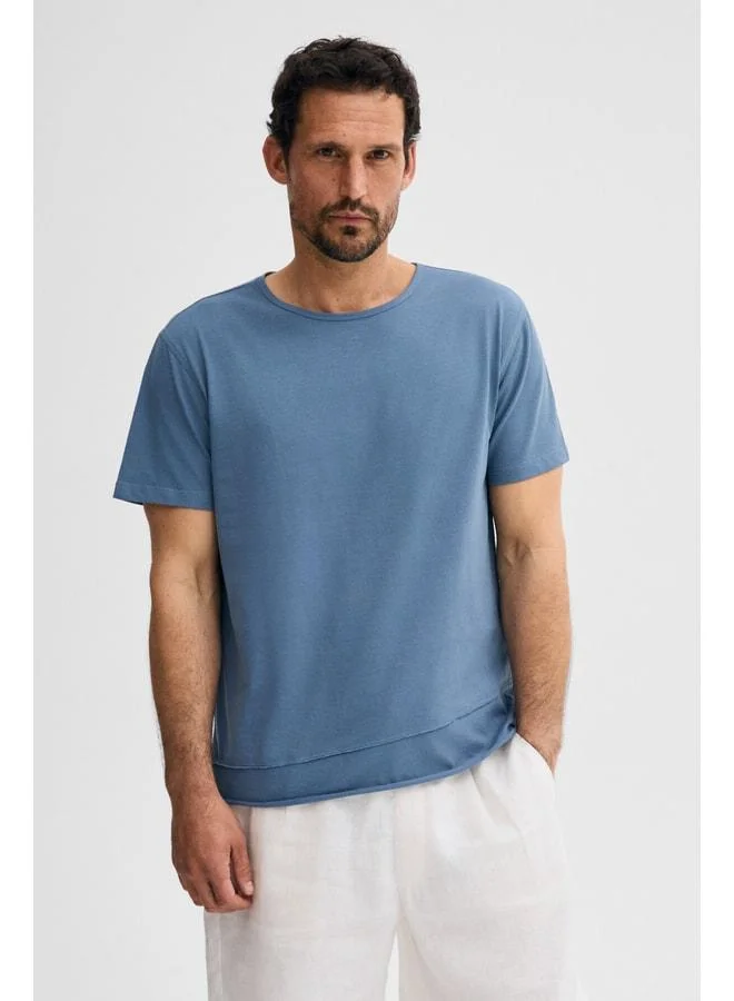 Grimelange POREC Men's 100% Organic Cotton Round Neck Regular Fit Indigo T-Shirt.