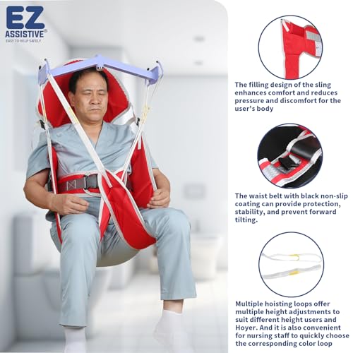EZ Assistive حزام رفع المرضى EZ المساعد للاستخدام المهني، حزام نظافة طبية، حزام نقل مساعد للمرضى لكبار السن للاستحمام، رفع المرضى للاستخدام المنزلي، 500 رطل (حزام متوسط ودعم رأس) - Image 5