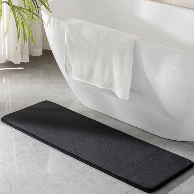 PAGGED Black Memory Foam Bath Runner Mat Long Narrow Bathroom Rug Microfiber Bathroom Carpet Non Slip Soft Absorbent Washable Bathrug,16" x 47" - Image 1