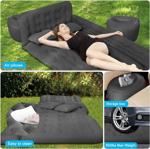 ISWEES Car Bed SUV Air Mattress, Car Air Mattress with Electric Pump, 2 Inflatable Pillows and 2 Footrests for Back Seat, Side Seat,Trunk Sleeping, Thickened Camping Bed - Black - Image 5