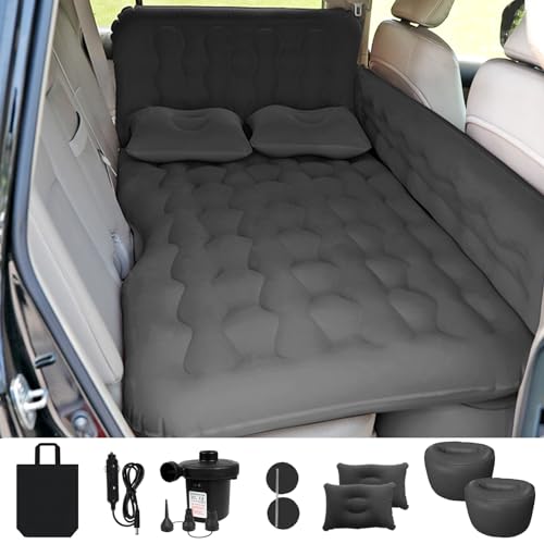 ISWEES Car Bed SUV Air Mattress, Car Air Mattress with Electric Pump, 2 Inflatable Pillows and 2 Footrests for Back Seat, Side Seat,Trunk Sleeping, Thickened Camping Bed - Black - Image 1