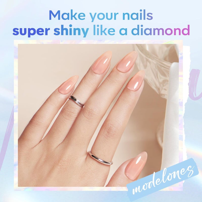 modelones Gel Top Coat, 15 ml 2025 Upgrade Super Shiny Base and Top Coat Set, Soak Off Nail Lamp Acid Free No Wipe Clear Base Top Gel Nail Polish - Image 3