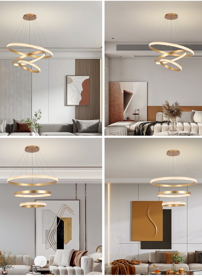 YATAI LIGHTING - LED Chandelier Living Room,Remote Control Large Dia 80cm 3-Ring Gold Modern Chandelier Light, Acrylic Adjustable Color Temperature Chandelier 3 Ring Lamp(210W,80 * 60 * 40cm) - Image 1