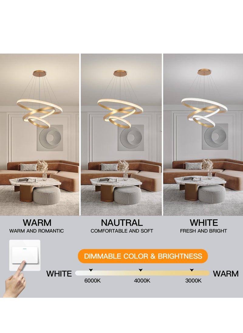 YATAI LIGHTING - LED Chandelier Living Room,Remote Control Large Dia 80cm 3-Ring Gold Modern Chandelier Light, Acrylic Adjustable Color Temperature Chandelier 3 Ring Lamp(210W,80 * 60 * 40cm) - Image 1