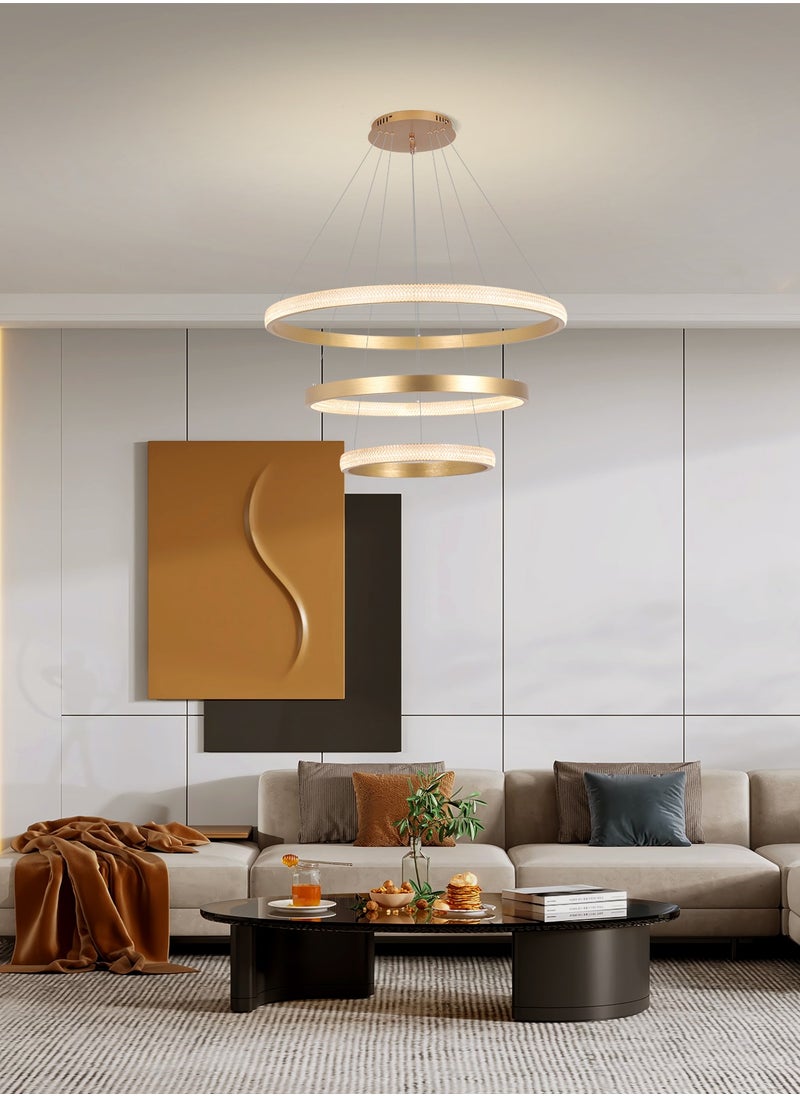 YATAI LIGHTING - LED Chandelier Living Room,Remote Control Large Dia 80cm 3-Ring Gold Modern Chandelier Light, Acrylic Adjustable Color Temperature Chandelier 3 Ring Lamp(210W,80 * 60 * 40cm) - Image 1