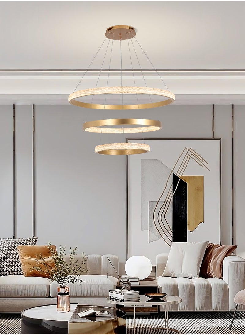 YATAI LIGHTING - LED Chandelier Living Room,Remote Control Large Dia 80cm 3-Ring Gold Modern Chandelier Light, Acrylic Adjustable Color Temperature Chandelier 3 Ring Lamp(210W,80 * 60 * 40cm) - Image 1