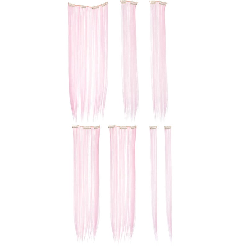SWACC 7 Pcs Full Head Party Highlights Clip on in Hair Extensions Colored Hair Streak Synthetic Hairpieces (22-Inch Straight, Pink) - Image 4