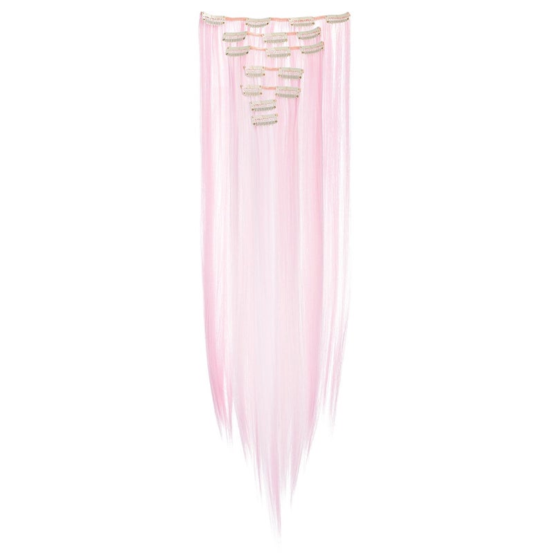 SWACC 7 Pcs Full Head Party Highlights Clip on in Hair Extensions Colored Hair Streak Synthetic Hairpieces (22-Inch Straight, Pink) - Image 2