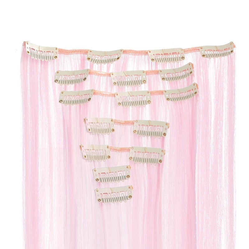 SWACC 7 Pcs Full Head Party Highlights Clip on in Hair Extensions Colored Hair Streak Synthetic Hairpieces (22-Inch Straight, Pink) - Image 3