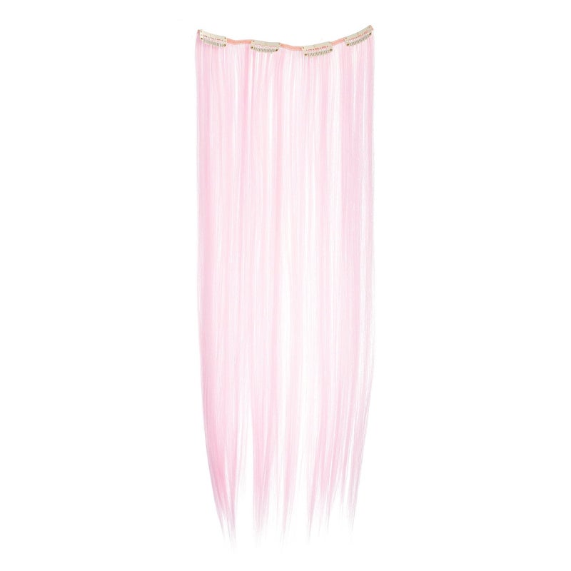 SWACC 7 Pcs Full Head Party Highlights Clip on in Hair Extensions Colored Hair Streak Synthetic Hairpieces (22-Inch Straight, Pink) - Image 5