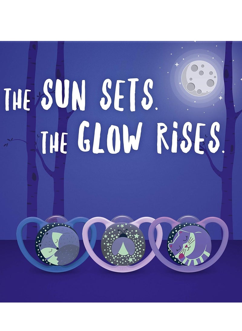 NUK - Space Orthodontic Silicone Soother (Night Glow In The Dark) BPA-Free Fox And Firefly Pack Of 2 - Image 1