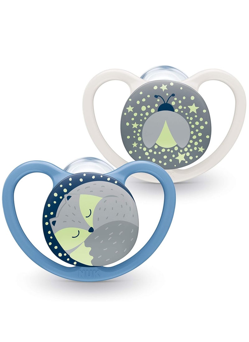 NUK - Space Orthodontic Silicone Soother (Night Glow In The Dark) BPA-Free Fox And Firefly Pack Of 2 - Image 1