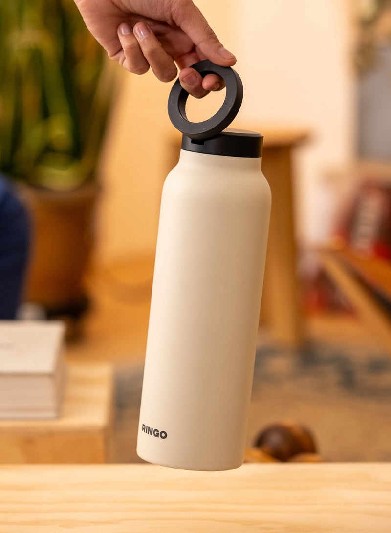 Ringo Water Bottle 32Oz + Free Magnetic Booster Ring | Stainless Steel Hydration Bottle w/ Integrated MagSafe Phone Mount, 12Hrs Hot/24Hrs Cold, BPA-Free, Works w/ All Devices Android & iOS - Ivory  - Image 3