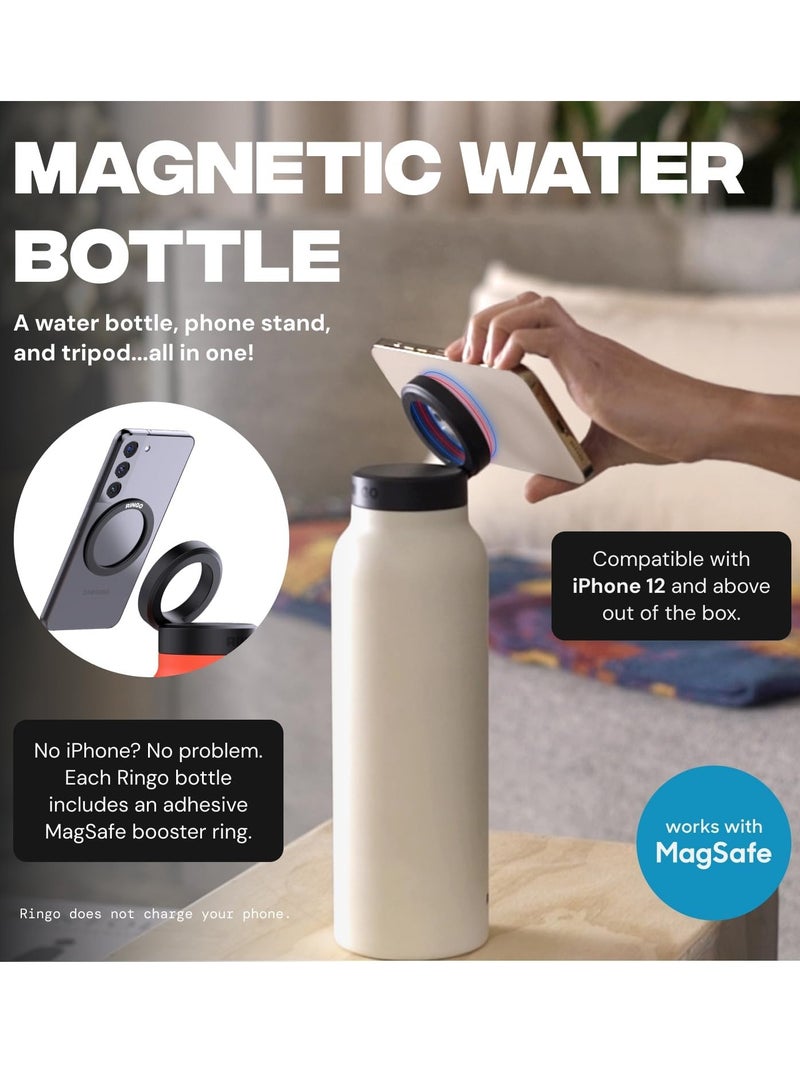 Ringo Water Bottle 32Oz + Free Magnetic Booster Ring | Stainless Steel Hydration Bottle w/ Integrated MagSafe Phone Mount, 12Hrs Hot/24Hrs Cold, BPA-Free, Works w/ All Devices Android & iOS - Ivory  - Image 4