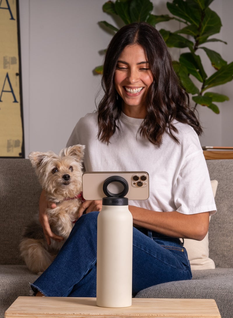 Ringo Water Bottle 32Oz + Free Magnetic Booster Ring | Stainless Steel Hydration Bottle w/ Integrated MagSafe Phone Mount, 12Hrs Hot/24Hrs Cold, BPA-Free, Works w/ All Devices Android & iOS - Ivory  - Image 5
