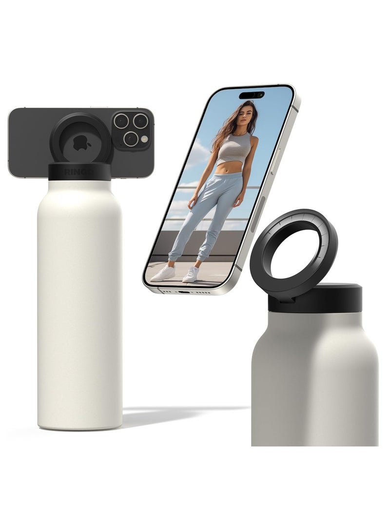Ringo Water Bottle 32Oz + Free Magnetic Booster Ring | Stainless Steel Hydration Bottle w/ Integrated MagSafe Phone Mount, 12Hrs Hot/24Hrs Cold, BPA-Free, Works w/ All Devices Android & iOS - Ivory  - Image 1