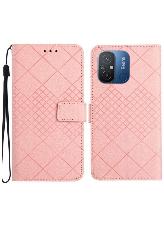 HuHa Case Cover For Xiaomi Redmi 11A / Poco C55 Rhombic Grid Texture Leather Phone Case Pink 