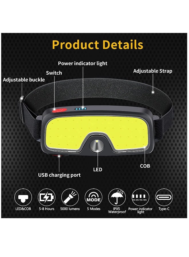 Rechargeable 5000 Lumen LED Headlamp, Wide Beam with 5 Lighting Modes, Lightweight and Waterproof, Perfect for Outdoor Activities like Running, Fishing, and Camping. - Image 2